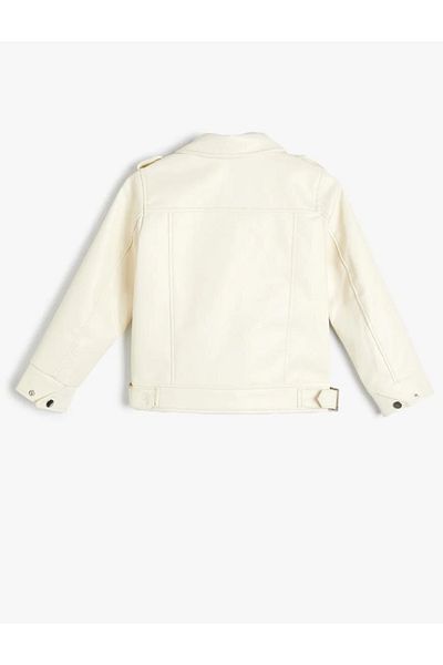 Koton Girl's Faux Leather Jacket Zippered Double Breasted Pocket