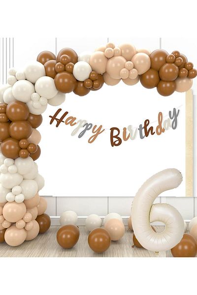 Patladı Gitti Retro Colors Big Balloon Chain and 6 Year Old Birthday Set