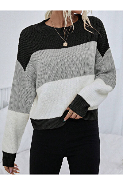 Dier Moda Dier Moda Dámský oversize pruhovaný svetr z úpletu, pruhovaný svetr