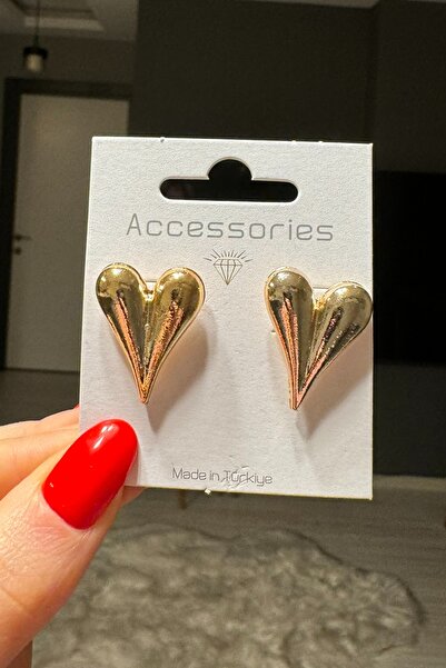 C&E Design Kadın Gold Bombeli Kalp Küpe