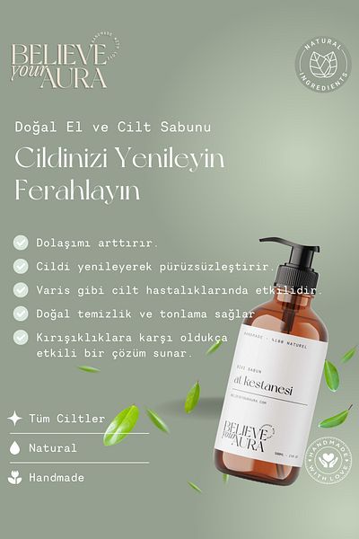 Believe Your Aura Horse Chestnut Plant Extract Hand and Skin Liquid Soap - Vitamin E Aloe Vera Shea Butter - 500 ml