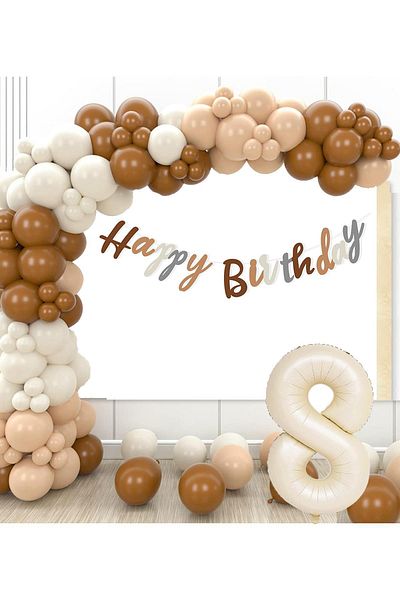 Patladı Gitti Retro Colors Big Balloon Chain and 8 Year Old Birthday Set