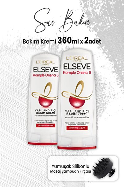 ELSEVE Komple Onarıcı 5 Yapılandırıcı Krem 360 ml x 2 Adet ve Masaj Şampuan F...