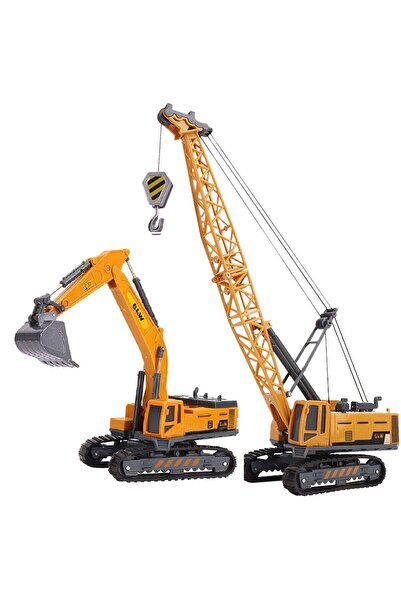 Shem Ekskavatör Kepçe ve Kancalı Vinç Oyuncak Metal Paletli İnşaat Makineleri...
