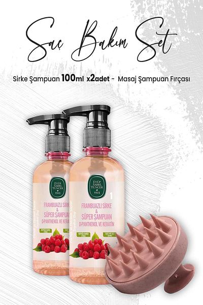 Eyüp Sabri Tuncer Vinegar Shampoo Raspberry 100 ml X 2 Pieces And Massage Shampoo Brush Pink