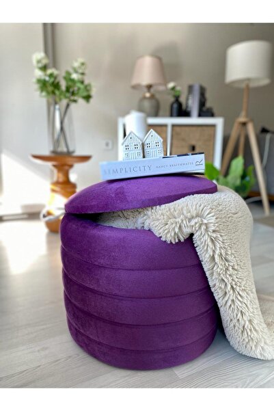 WEBPANYA MOBİLYA Geniş Oturum Alanlı Handmade Silinebilir Kumaş Sandıklı Silindir Dekoratif Puf Orta Sehpa