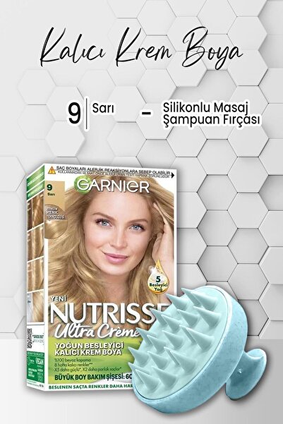 Garnier Nutrisse Besleyici Kalıcı Krem Saç Boyası 9 Sarı Ve Şampuan Fırçası Mavi