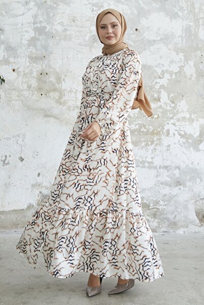 InStyle Σατέν Φόρεμα με βολάν στη φούστα - Καφέ