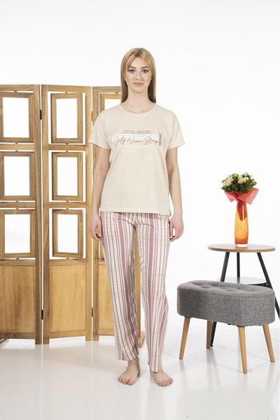 Estiva Women's Striped Short Sleeve Summer Combed Cotton Pajama Set