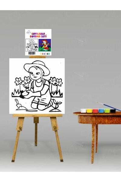 tuvval Sayılarla Boyama Bahçıvan Kız 20x20 Çocuk Sayılarla Boyama Hobi Tuval