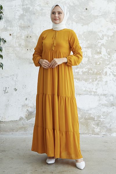 InStyle Φόρεμα Yoryo Chiffon με κορδόνια - Μουστάρδα