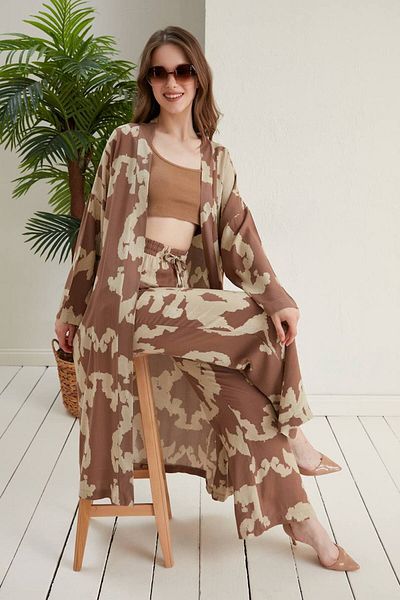 ZF BUTİK Langes bedrucktes Kimono-Set