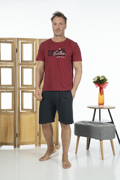 Estiva Men's Short Sleeve Shorts Summer Combed Cotton Pajamas Set