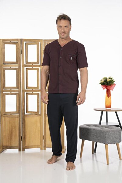 Estiva Men's Front Buttoned Short Sleeve Pocketed Summer Combed Cotton Pajama Set