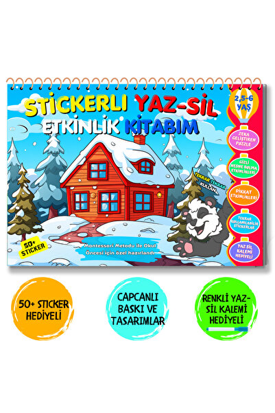 minkino Tekrar Kullanılabilir Stickerlı Yaz-sil Etkinlik Kitabım 2 (PANDA SER...