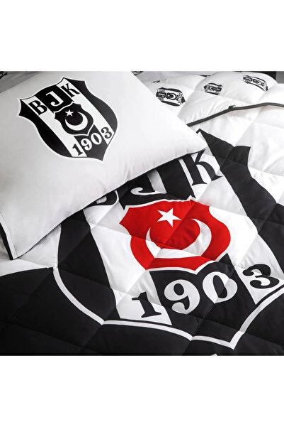 Taç Beşiktaş Logo Tek Kişilik Yorgan Seti Taç Uyku Seti Yastık Hediye