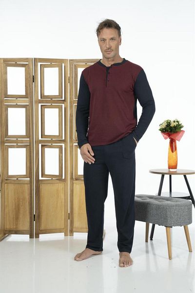 Estiva Men's Top Buttoned Long Sleeve Summer Combed Cotton Pajama Set