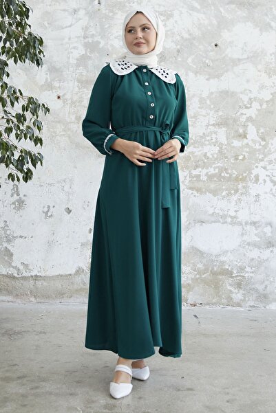 InStyle Dětské šaty s páskem do pasu - smaragdově zelené