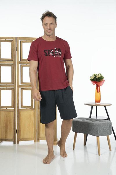 Estiva Men's Short Sleeve Shorts Summer Combed Cotton Pajamas Set
