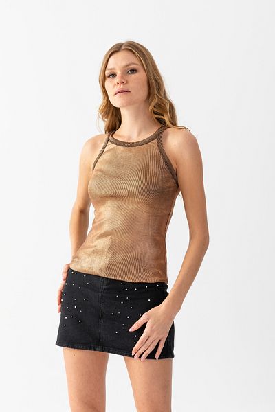 Lendora Women's Summer Undershirt with Straps and Foil Detail