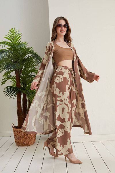 ZF BUTİK Langes bedrucktes Kimono-Set