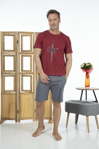 Estiva Men's Short Sleeve Shorts Summer Combed Cotton Pajamas Set