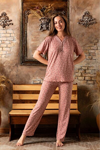 Lukitus Set de pijamale pentru femei, din bumbac, cu decolteu în V, cu mâneci...