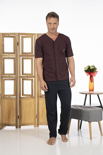 Estiva Men's Front Buttoned Short Sleeve Pocketed Summer Combed Cotton Pajama Set