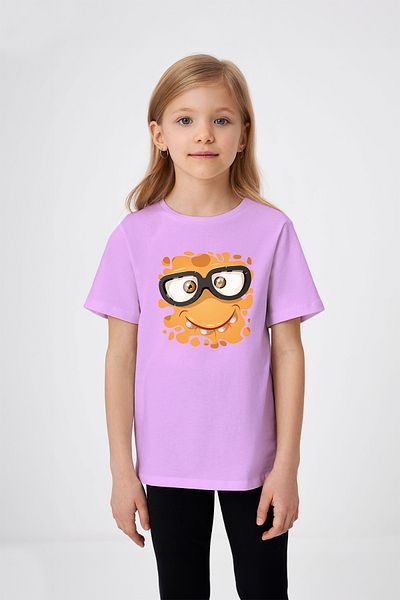 ADABEBEK Tricou pentru fetiță cu ochelari cu chip zâmbitor imprimat cu emoticon