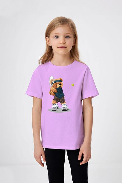 ADABEBEK Tricou pentru fetiță Teddy Bear Jucătoare de tenis