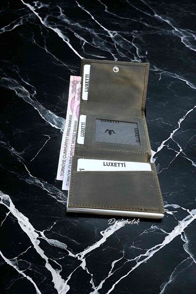 Luxetti Premium Hakiki Deri Haki Yeşil Akıllı Cüzdan