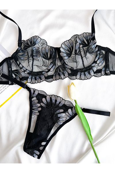 Arinda Maggie Underwire Brode Cupless Black Lingerie Set