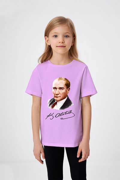 ADABEBEK Tricou pentru fetiță cu imprimeu cu semnătură Kemal Atatürk