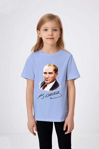 ADABEBEK Tricou pentru fetiță cu imprimeu cu semnătură Kemal Atatürk