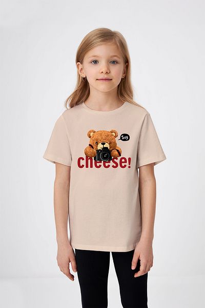 ADABEBEK Say Cheese Bear Printed Girl's T-Shirt