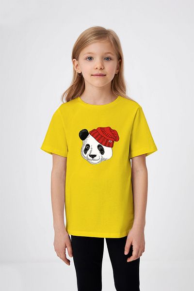 ADABEBEK Hat Smiling Face Panda Printed Girl's T-Shirt