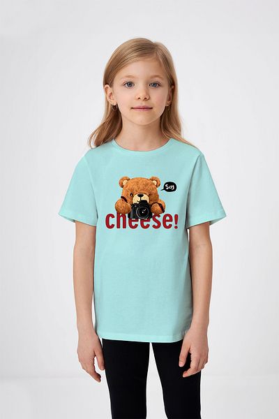 ADABEBEK Say Cheese Bear Printed Girl's T-Shirt