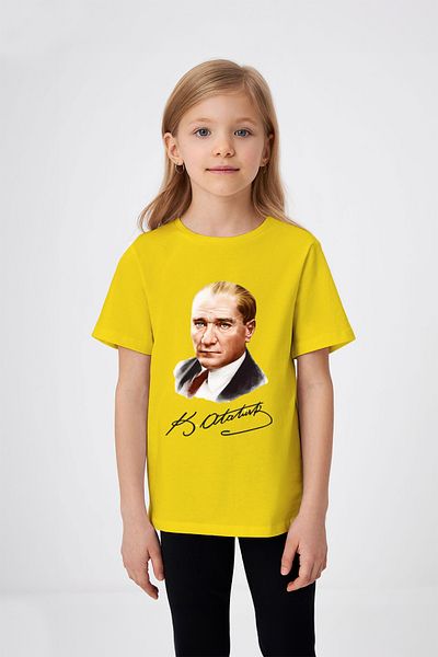 ADABEBEK Kemal Atatürk Signature Printed Girl's T-Shirt
