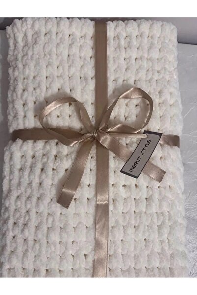 Merut style El örgüsü puffy krem rengi burgu desen bebek battaniyesi-şömine v...
