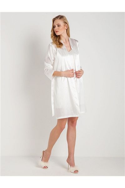 Magic Form Plain Satin Fabric Short Dressing Gown