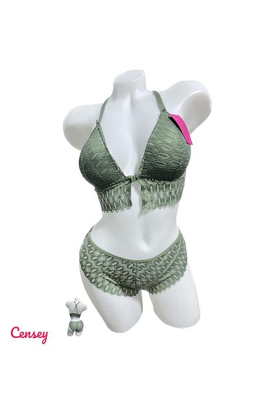 CENSEY طقم حمالة صدر وسراويل داخلية مع مشبك مفتوح من الأمام ودعم خفيف