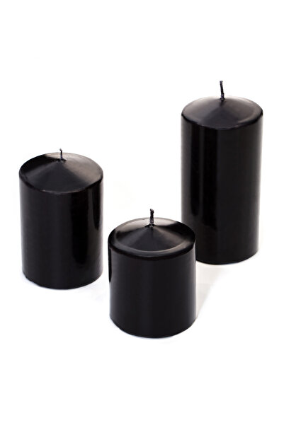 Missi 3lü Siyah Silindir Mum Seti(5,5 Cm-7,5 Cm-10 Cm)