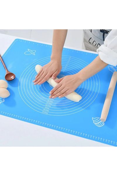 Jetcom 60 x 45 Cm Büyük Boy Silikon Hamur Açma Matı Ölçekli Hamur Açma Altlığı Ve Hamur Açıcı