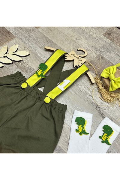 Feriatolye Dinosaur concept khaki light green baby boy birthday concept