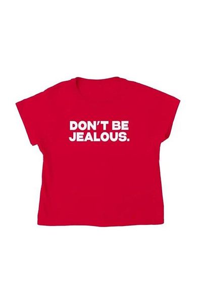 Toum Slogan Printed Red Crop Blouse