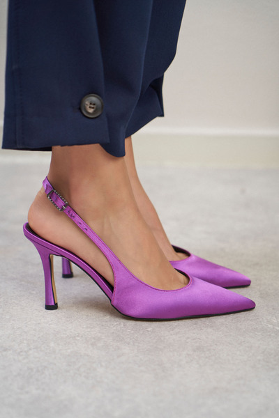 NİŞANTAŞI SHOES Dámské boty na podpatku se saténovým páskem Mendy Plum se špičatou špičkou