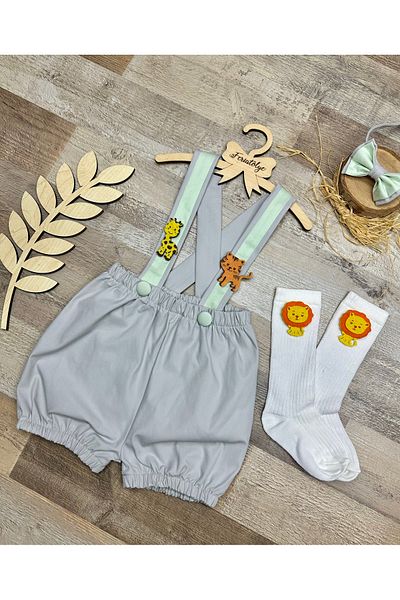 Feriatolye Safari concept gray baby boy birthday salopette