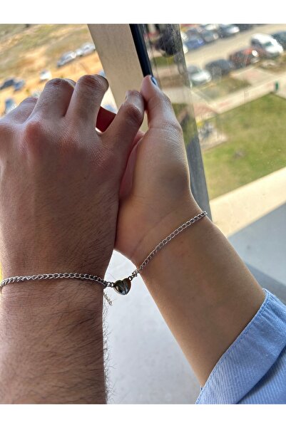 TGBbutik Mıknatıslı Kalp Zincir Bileklik Çift/Sevgili Bilekliği Arkadaş Dost Bilekliği Mıknatıs Bileklik