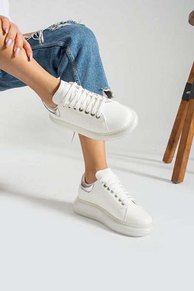İnan Ayakkabı Pantofi și pantofi sport pentru femei, alb/argintiu, M Queen (4 CM)