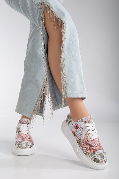 ElloLita Fuchsia Floral Patterned Lace Detailed Sneakers